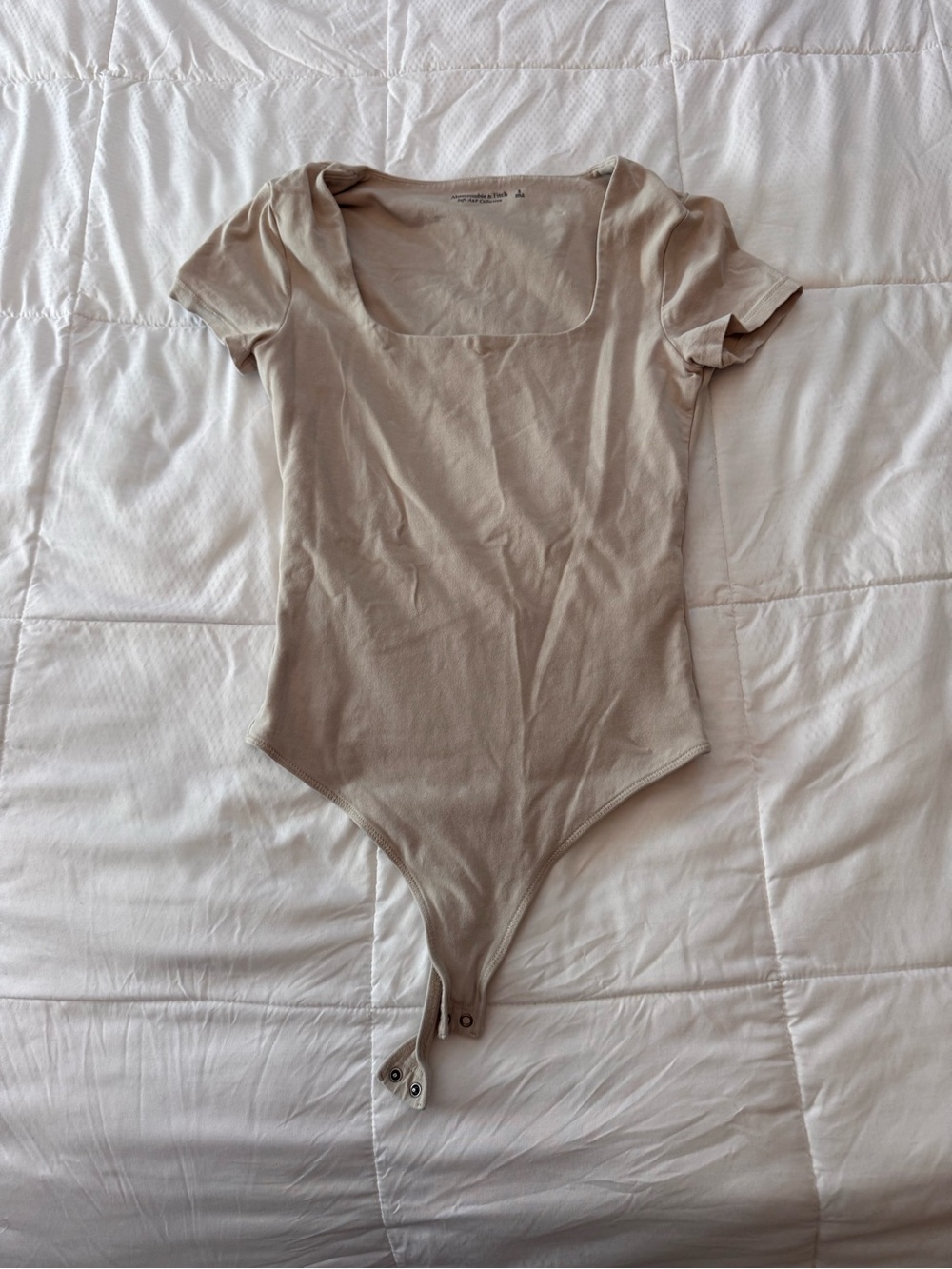 Abercrombie & Fitch Beige Square Neck Short Sleeve Bodysuit